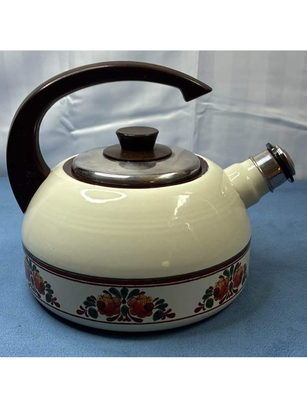 Vintage Copco Enamel Floral Tea Kettle